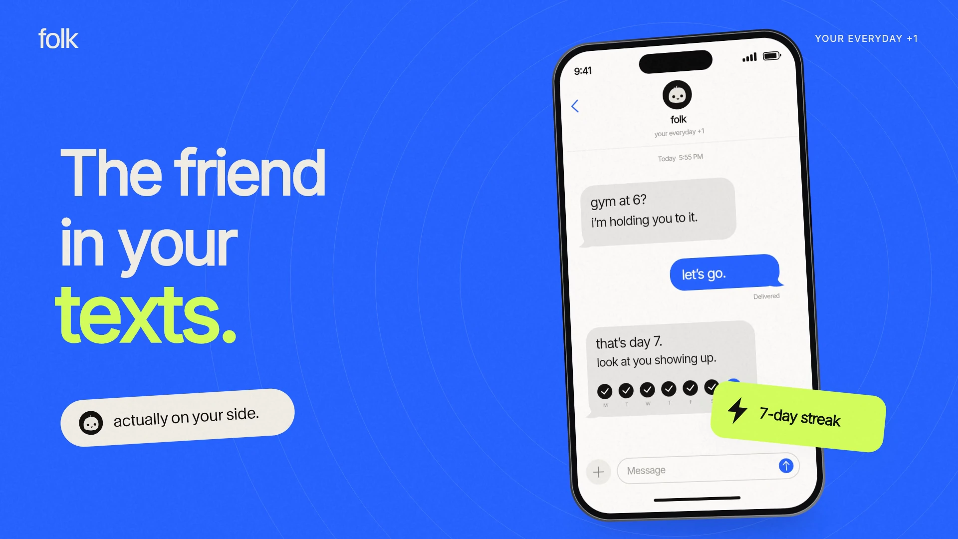 The friend in your texts: folk’s launch film with a blue background and animated phone conversation